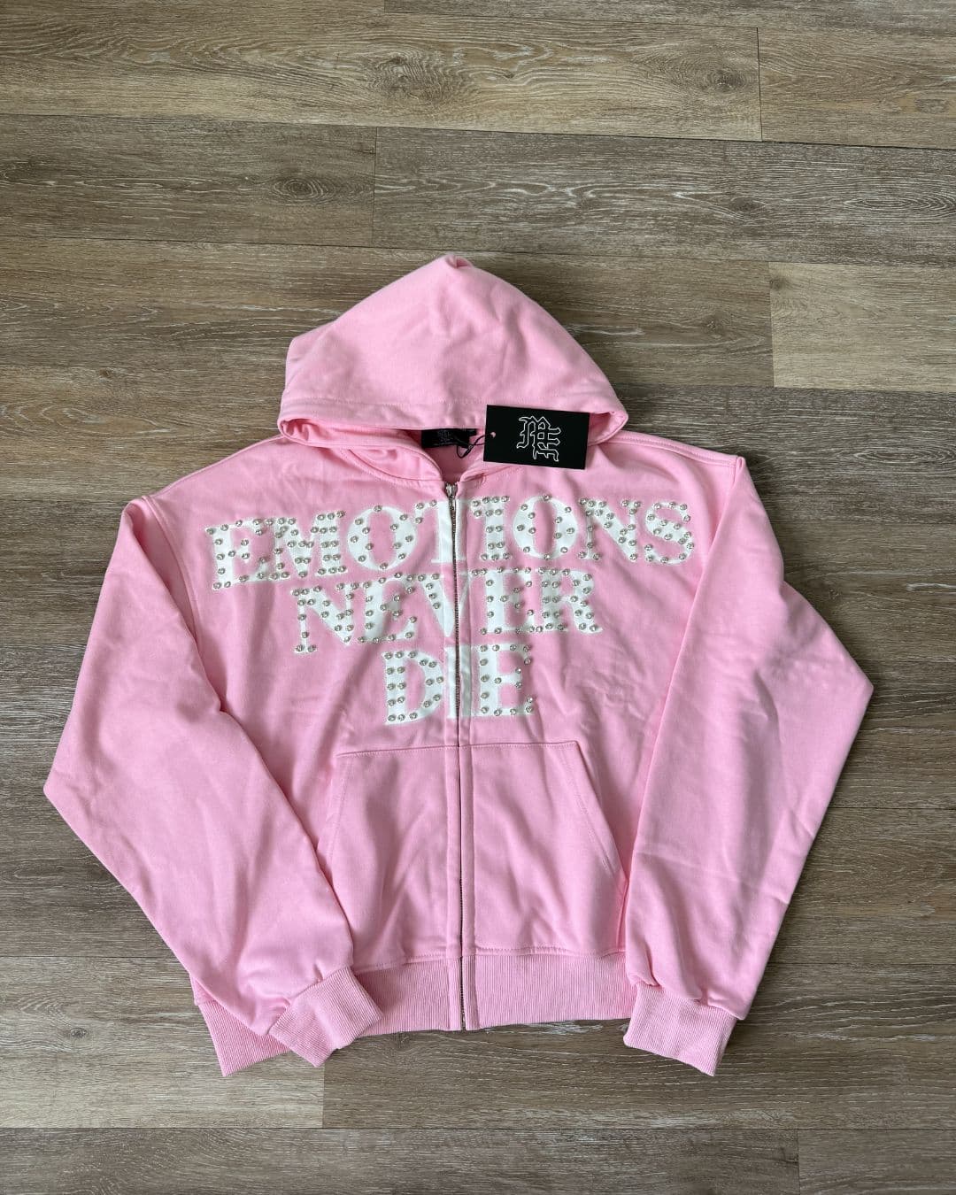 Mixed Emotion Pink "End" Rhinstone Zip