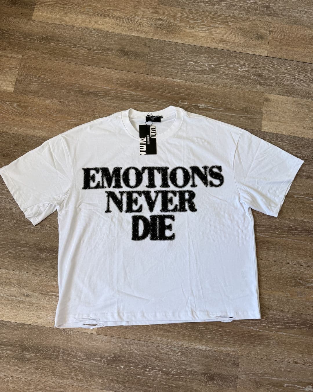 MIxed Emotion White "End" Rhinstone Tee