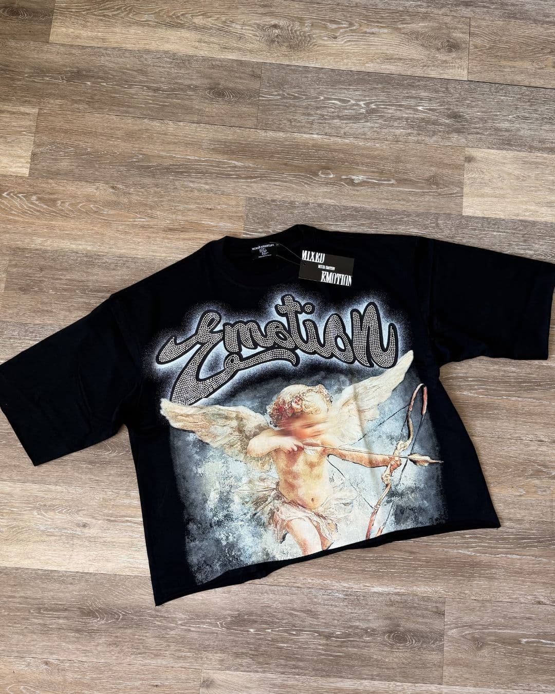 Mixed Emotion Black “Rhinestone” Cropped Tee