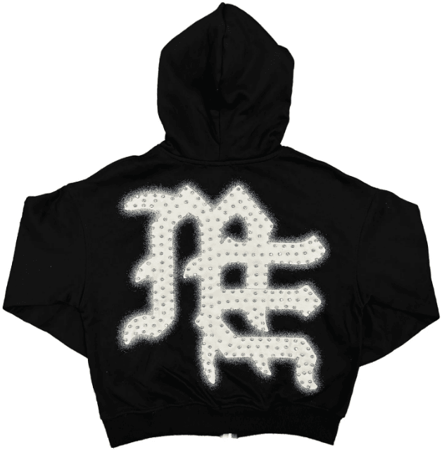 Mixed Emotion Black "End" Rhinstone Zip